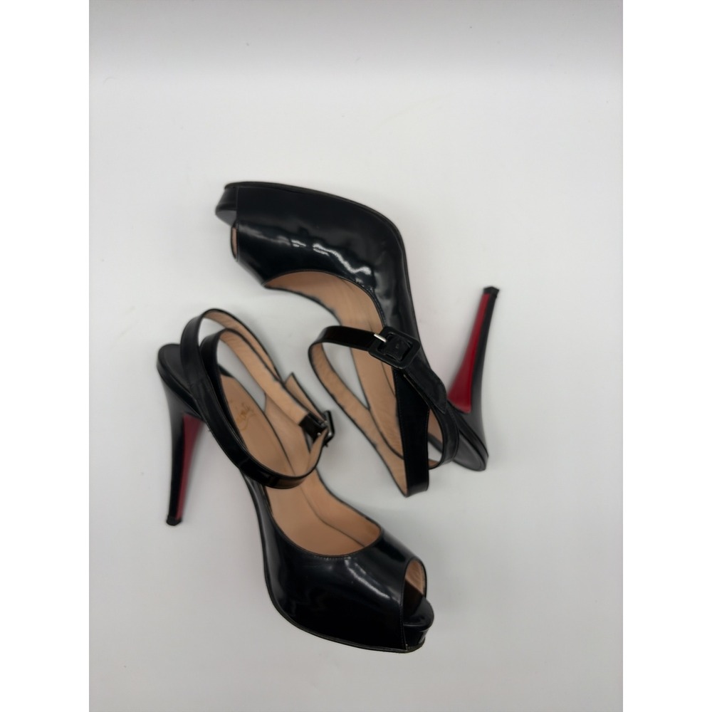 Christian Louboutin Lady Peep Slingback Black Patent Leather Heels Size 38.5 - Picture 5 of 9